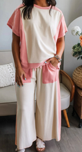 Load image into Gallery viewer, Pre-Order White Two-tone Color Block Patchwork Tee Drawstring Loose Pant Set