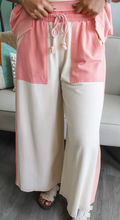 Load image into Gallery viewer, Pre-Order White Two-tone Color Block Patchwork Tee Drawstring Loose Pant Set