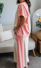 Load image into Gallery viewer, Pre-Order White Two-tone Color Block Patchwork Tee Drawstring Loose Pant Set