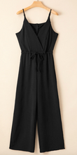 Load image into Gallery viewer, Pre-Order Black Solid Spaghetti Strap Wide Leg Drawstring High Waist Jumpsuit