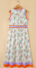 Load image into Gallery viewer, Pre-Order White Floral Print Color Block Trim Belted Sleeveless Maxi Dress