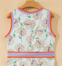 Load image into Gallery viewer, Pre-Order White Floral Print Color Block Trim Belted Sleeveless Maxi Dress