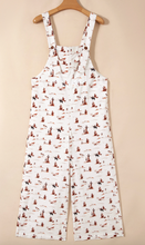 Load image into Gallery viewer, Pre-Order Beige Western Printed Button Adjustable Straps Loose Jumpsuit Dungarees
