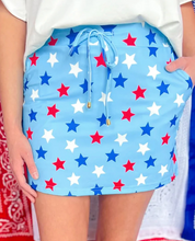 Load image into Gallery viewer, Pre-Order Sky Blue Patriotic Star Printed Beaded Drawstring Mini Skort