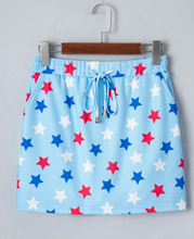 Load image into Gallery viewer, Pre-Order Sky Blue Patriotic Star Printed Beaded Drawstring Mini Skort