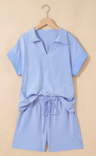 Load image into Gallery viewer, Pre-Order Stripe Dolman Sleeve Polo Shirt and Drawstring Shorts Set