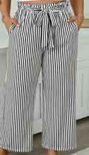 Load image into Gallery viewer, Pre-Order Plus Size Black Stripe Tied High Waist Loose Straight Casual Pants