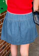 Load image into Gallery viewer, Pre-Order Sky Blue Half Buttons Pleated High Waist Denim Mini Skirt with Drawstring