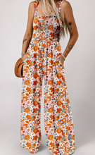 Load image into Gallery viewer, Pre-Order Orange Floral Print Sleeveless Smocked Shift Jumpsuit