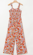 Load image into Gallery viewer, Pre-Order Orange Floral Print Sleeveless Smocked Shift Jumpsuit