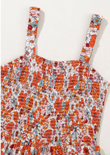 Load image into Gallery viewer, Pre-Order Orange Floral Print Sleeveless Smocked Shift Jumpsuit