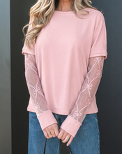 Load image into Gallery viewer, Pre-Order Pink Solid Color Bow Textured Patchwork Long Sleeve Tee