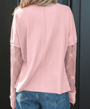 Load image into Gallery viewer, Pre-Order Pink Solid Color Bow Textured Patchwork Long Sleeve Tee