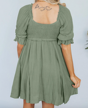 Load image into Gallery viewer, Pre-Order Short Sleeve Shirred Waist V-Neck Textured Mini Dresses
