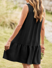 Load image into Gallery viewer, Pre-Order Black Sleeveless Button Front Tiered V Neck Textured Mini Dress