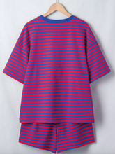 Load image into Gallery viewer, Pre-Order Navy Stripe Striped Ribbed Cotton Two-Piece Short Set with Chest Patch Detail