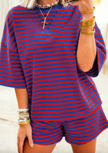 Load image into Gallery viewer, Pre-Order Navy Stripe Striped Ribbed Cotton Two-Piece Short Set with Chest Patch Detail