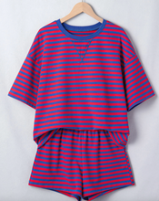 Load image into Gallery viewer, Pre-Order Navy Stripe Striped Ribbed Cotton Two-Piece Short Set with Chest Patch Detail