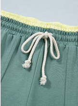 Load image into Gallery viewer, Pre-Order Sea Green Color Block Flower Patchwork Drawstring Contrasted Elastic Waist Wide Leg Pants