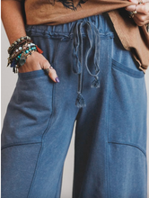 Load image into Gallery viewer, Pre-Order Ashleigh Blue Mineral Wash Drawstring Retro High Waist Wide Leg Western Pants
