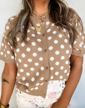 Load image into Gallery viewer, Pre-Order  Khaki Polka Dot Short Sleeve Button Down Sweater Cardigan