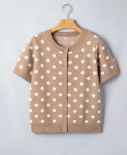 Load image into Gallery viewer, Pre-Order  Khaki Polka Dot Short Sleeve Button Down Sweater Cardigan