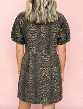 Load image into Gallery viewer, Pre-Order  Leopard Print Short Sleeve Pleated Denim Mini Dress