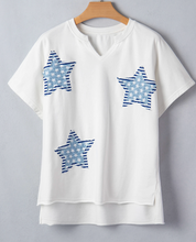 Load image into Gallery viewer, Pre-Order White Patriot Star Patched Notched Neck Mineral Washed Tee