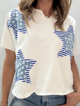 Load image into Gallery viewer, Pre-Order White Patriot Star Patched Notched Neck Mineral Washed Tee