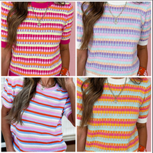 Load image into Gallery viewer, Pre-Order Abstract Striped Knit Short Sleeve Sweaters