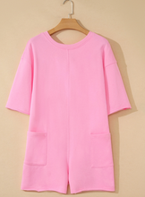 Load image into Gallery viewer, Pre-Order  Solid Color Raw Edge Half Sleeve Pocketed Loose Romper