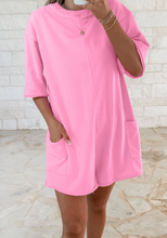Load image into Gallery viewer, Pre-Order  Solid Color Raw Edge Half Sleeve Pocketed Loose Romper