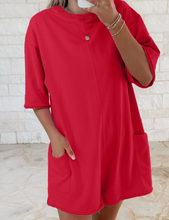 Load image into Gallery viewer, Pre-Order  Solid Color Raw Edge Half Sleeve Pocketed Loose Romper