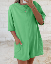 Load image into Gallery viewer, Pre-Order  Solid Color Raw Edge Half Sleeve Pocketed Loose Romper