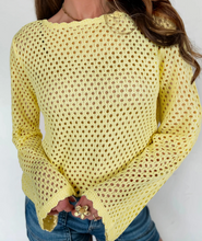 Load image into Gallery viewer, Pre-Order Yellow Cream Scalloped Trim Hollow Out Knit Long Sleeve Top