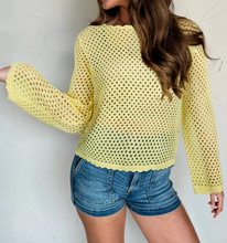 Load image into Gallery viewer, Pre-Order Yellow Cream Scalloped Trim Hollow Out Knit Long Sleeve Top