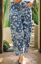 Load image into Gallery viewer, Pre-Order Sky Blue Dainty Floral Printed Drawstring Barrel Jeans