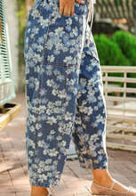 Load image into Gallery viewer, Pre-Order Sky Blue Dainty Floral Printed Drawstring Barrel Jeans