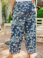 Load image into Gallery viewer, Pre-Order Sky Blue Dainty Floral Printed Drawstring Barrel Jeans