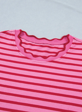 Load image into Gallery viewer, Pre-Order Rose Stripe Striped Short Sleeve Scalloped Trim Side Slit T-Shirt Dress