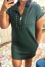 Load image into Gallery viewer, Pre-Order Evergreen Plus Size Glow Studded Zip up T Shirt Dress with Pockets