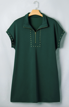 Load image into Gallery viewer, Pre-Order Evergreen Plus Size Glow Studded Zip up T Shirt Dress with Pockets