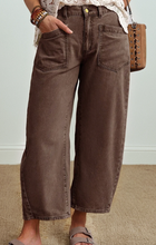 Load image into Gallery viewer, Pre-Order Coffee Solid Color Square Patch Pocket Ankle-length Barrel Jeans
