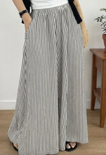 Load image into Gallery viewer, Pre-Order Black Stripe Elastic Waist Ultra Wide Leg Pants