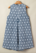 Load image into Gallery viewer, Pre-Order Sky Blue Polka Dot Print Tie V Neck Pleated Loose Denim Romper