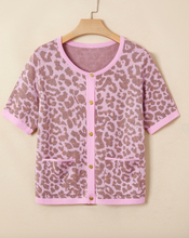 Load image into Gallery viewer, Pre-Order Pink Leopard Button Down Short Sleeve Sweater Cardigan