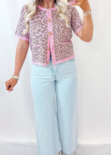 Load image into Gallery viewer, Pre-Order Pink Leopard Button Down Short Sleeve Sweater Cardigan