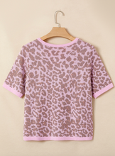 Load image into Gallery viewer, Pre-Order Pink Leopard Button Down Short Sleeve Sweater Cardigan