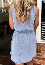Load image into Gallery viewer, Pre-Order Blue Mineral Wash U Neck Elastic Waist Sleeveless Mini Dress