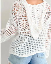 Load image into Gallery viewer, Pre-Order White Hollow Out Crochet Knit American Flag Patched Sweater Hoodie